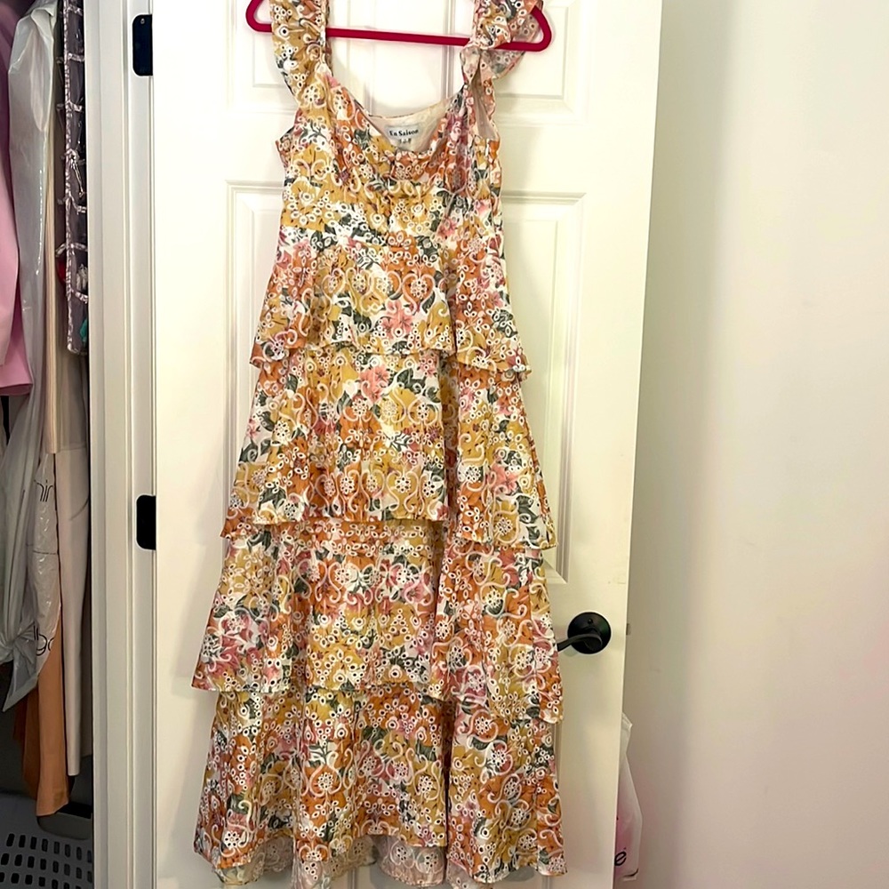 En Saison Tiered Cap Sleeve Eyelet Dress